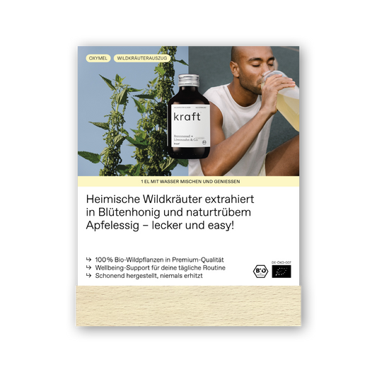 Info-Aufsteller mit Holzfuß (Oxymel & Shot)