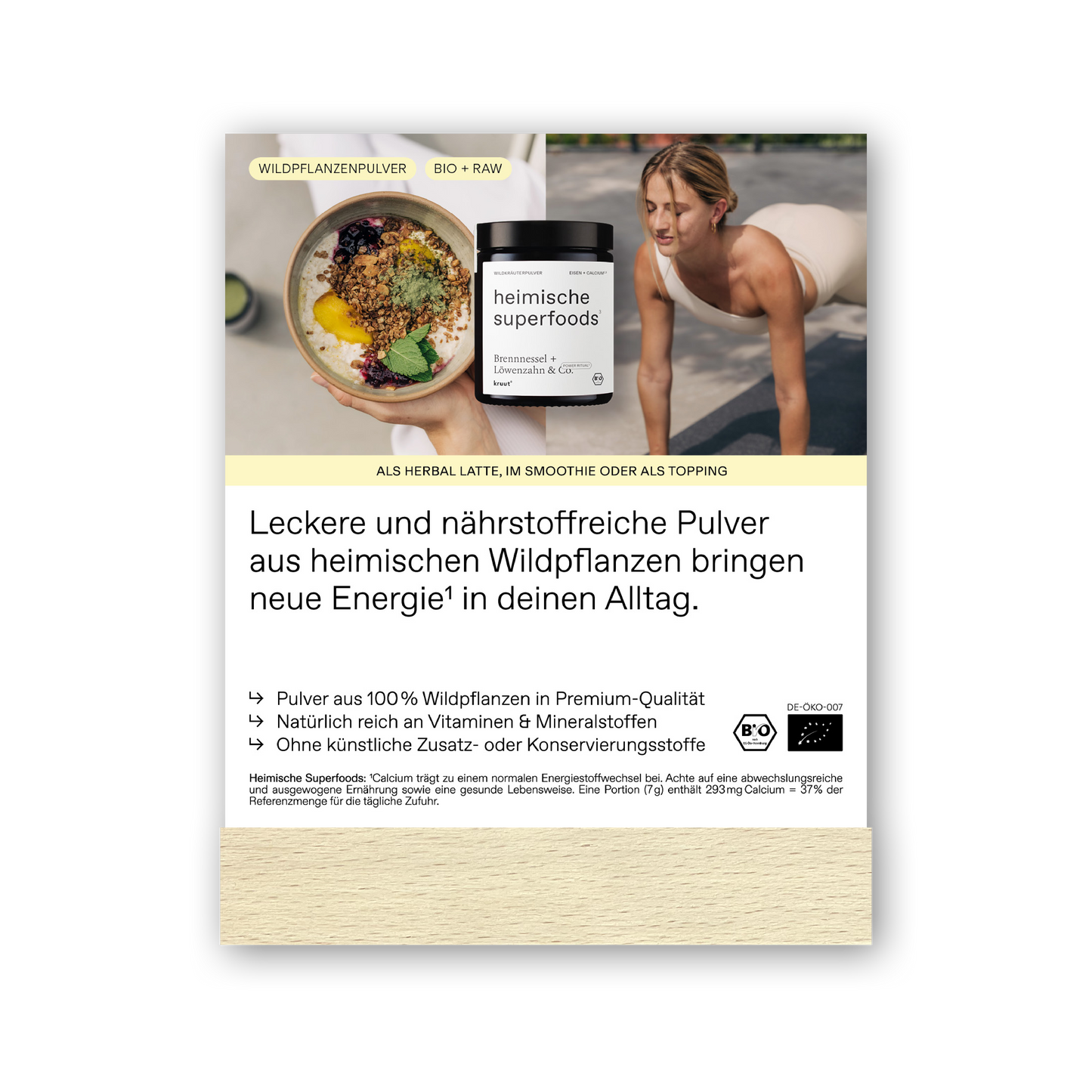Info-Aufsteller mit Holzfuß (Allgemein & Pulver)