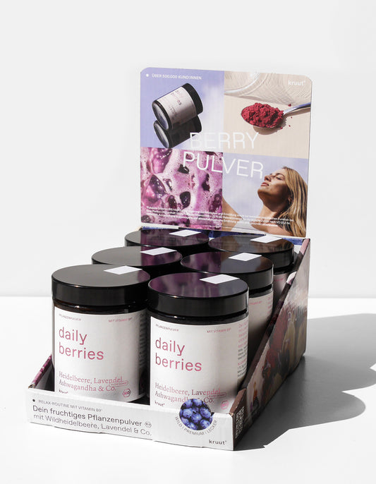 Wildpflanzenpulver Daily Berries im Traykarton (POS Sonderplatzierung)